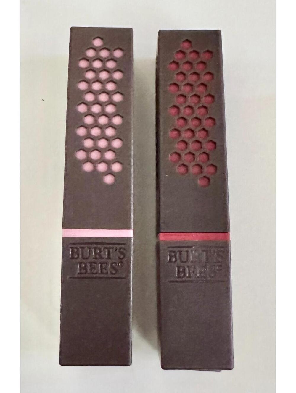 Lot of 2: NEW Burt's Bees 100% Natural Lipstick 515 Tulip Tide 521 Ruby Ripple